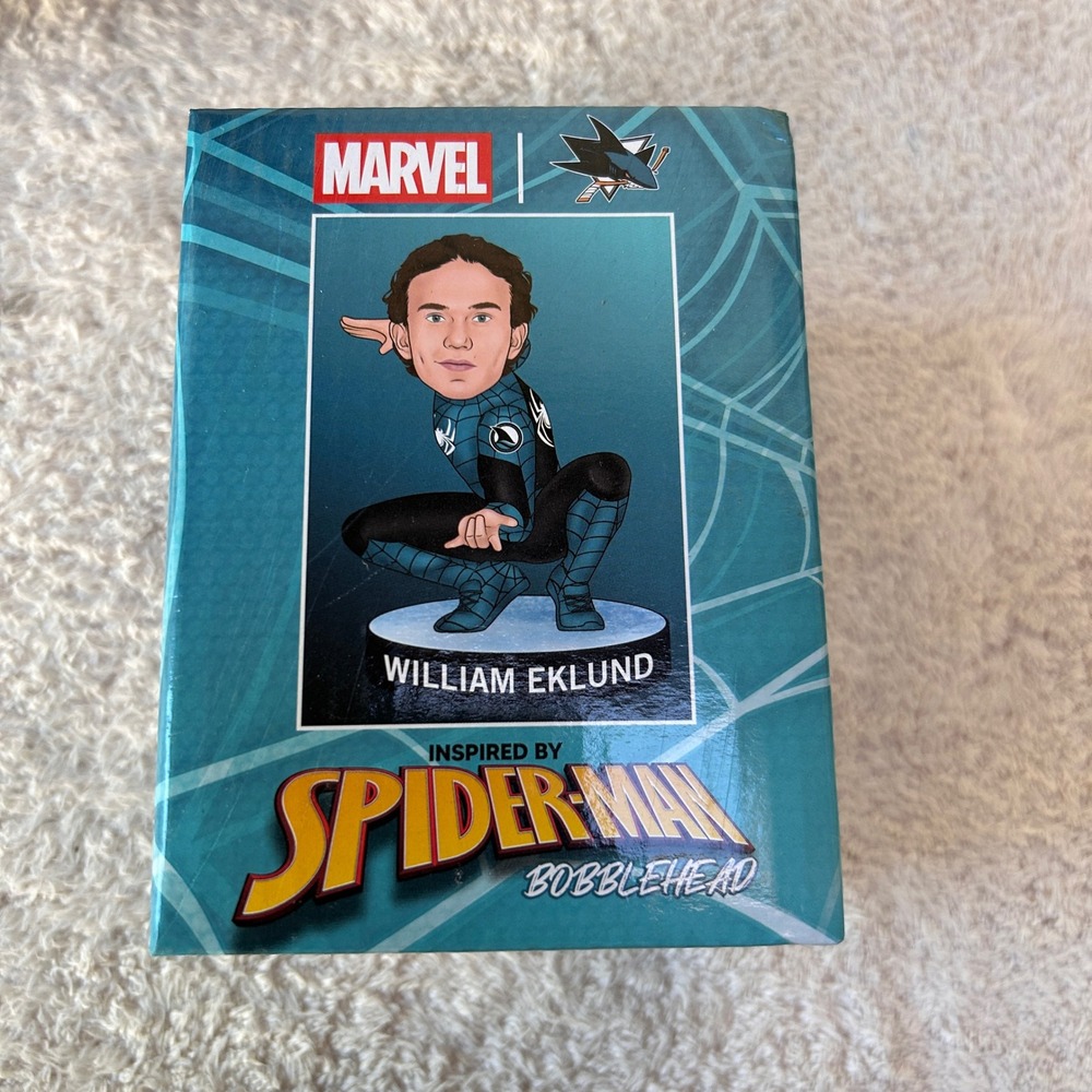 San Jose Sharks William Eklund Spider-Man Bobblehead Marvel SGA 2026 Collector